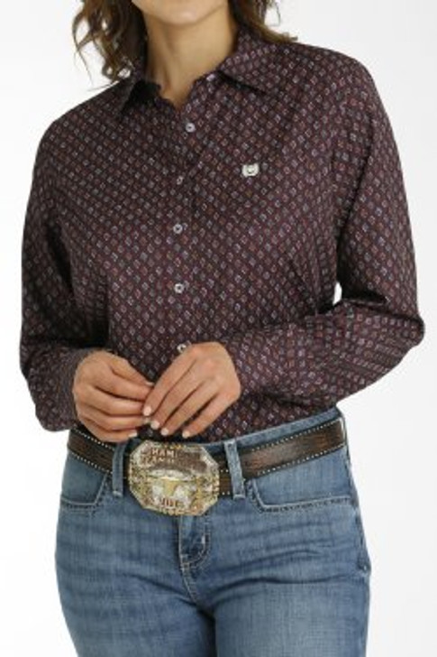 CINCH- WOMEN'S GEOMETRIC PRINT ARENAFLEX BUTTON-DOWN WESTERN SHIRT IN PURPLE