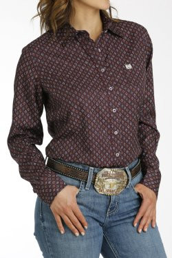 CINCH- WOMEN'S GEOMETRIC PRINT ARENAFLEX BUTTON-DOWN WESTERN SHIRT IN PURPLE
