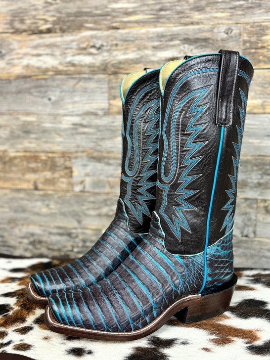 OLATHE - MEN'S ZEBRA TURQUOISE CHOCOLATE CAIMAN BELLY BOOTS - Y