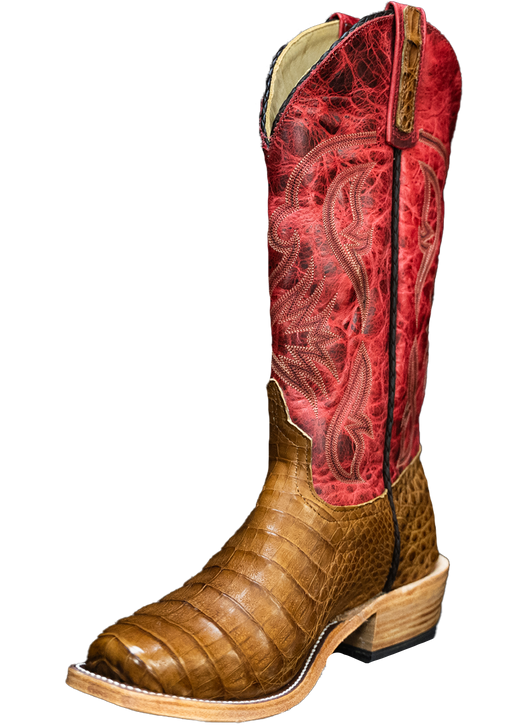 ANDERSON BEAN - MEN'S TAN CAIMAN BELLY AND RED LONESTAR BOOTS