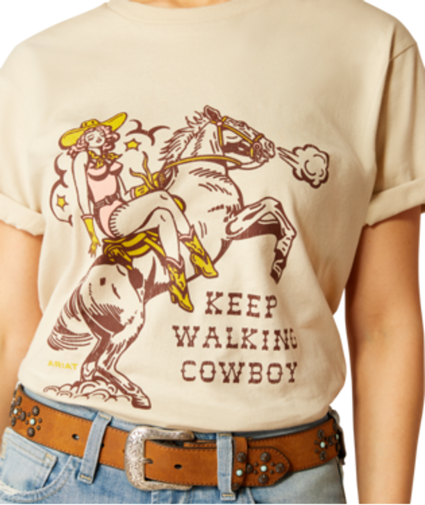 ARIAT- WOMEN'S KEEP WALKIN' COWBOY T-SHIRT IN NATURAL
