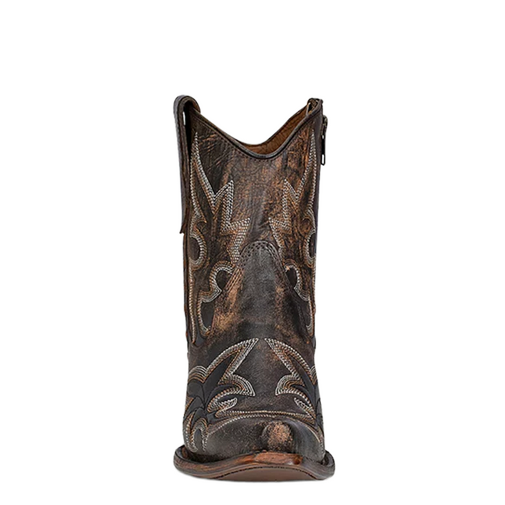 CORRAL - WOMEN'S BLACK AND BROWN EMBROIDERY AND ZIPPER ANKLE BOOTS