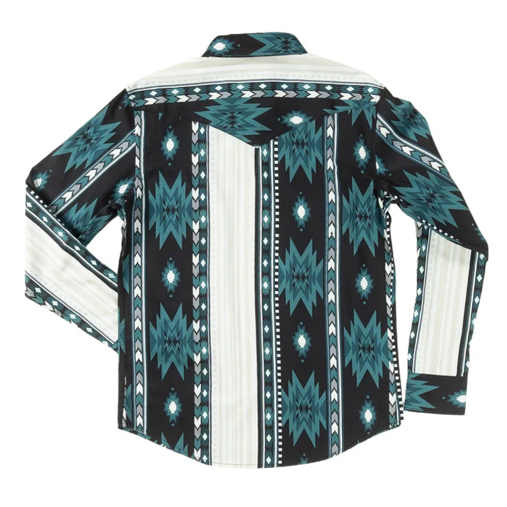 SENDERO PROVISIONS CO.- MEN'S SERAPE PEARL SNAP SHIRT IN BLUE OASIS SOUTHWEST STRIPE