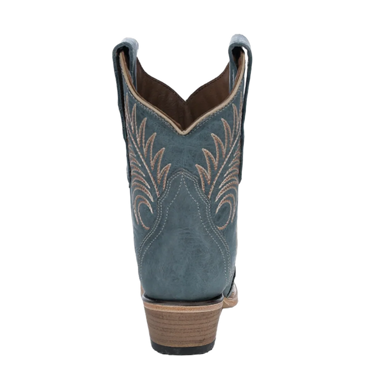 CORRAL - WOMEN'S BLUE EMBROIDERY DISTRESSED SNIP TOE ANKLE BOOTS