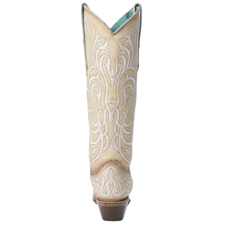CORRAL -  WOMEN'S WHITE EMBROIDERY STRAW TALL TOP SNIP TOE COWBOY BOOT