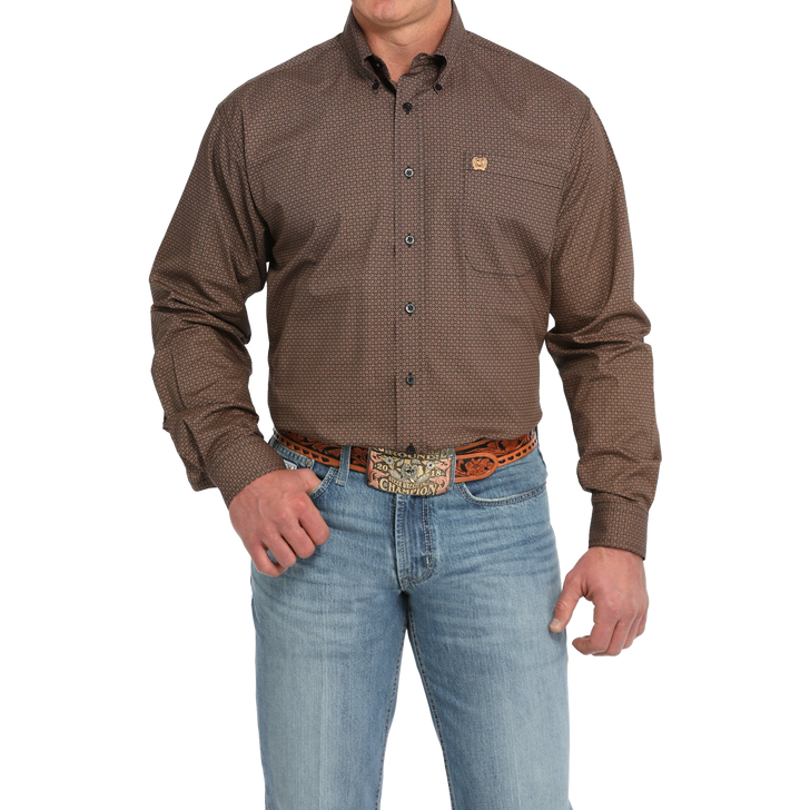 CINCH - MEN'S GEOMETRIC PRINT BUTTON-DOWN LONGSLEEVE WESTERN SHIRT IN BLACK