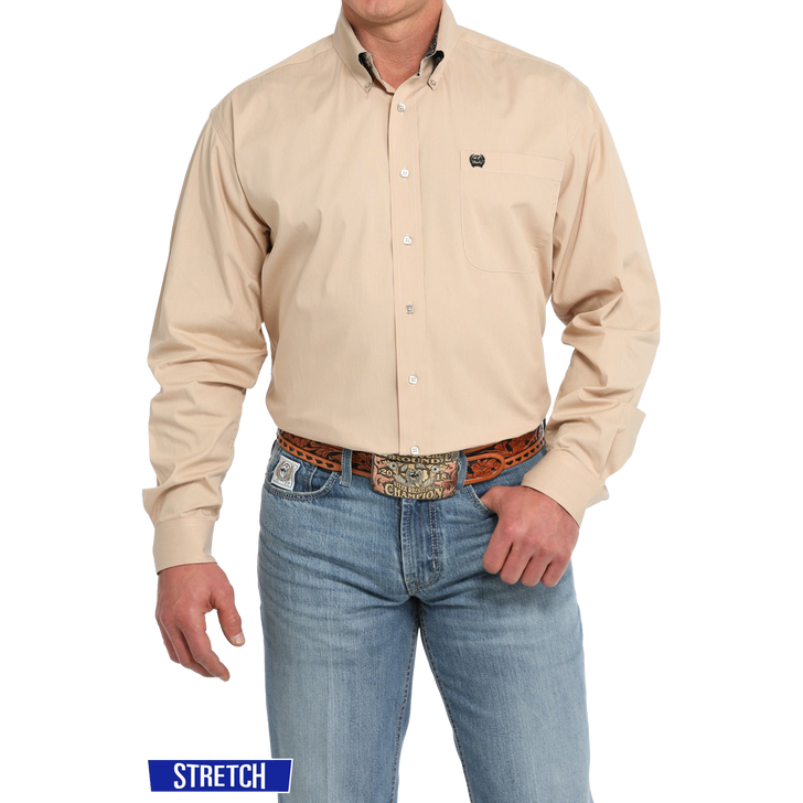 CINCH - MEN'S MICROSTRIP PRINT BUTTON-DOWN WESTERN SHIRT IN GOLD