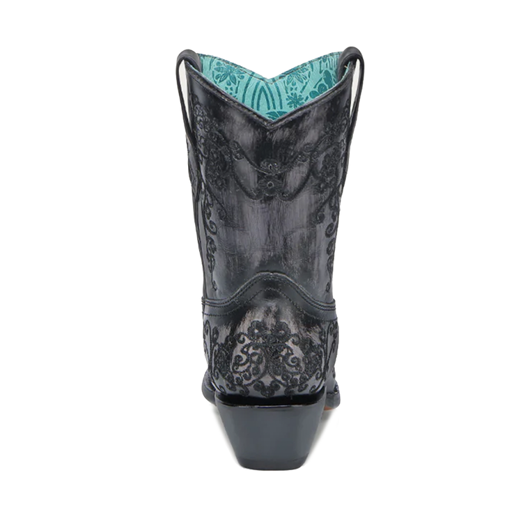 CORRAL - WOMEN'S FLORAL EMBROIDERY BLACK SNIP TOE ANKLE COWGIRL BOOTS