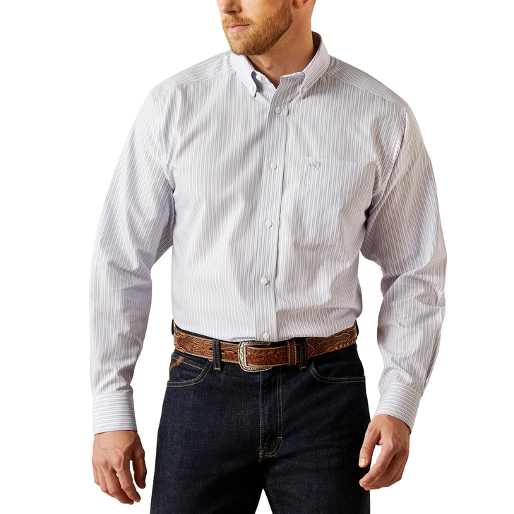 ARIAT - MEN'S WRINKLE FREE DON CLASSIC FIT BUTTON DOWN LONG SLEEVE SHIRT IN BLUE STRIPE