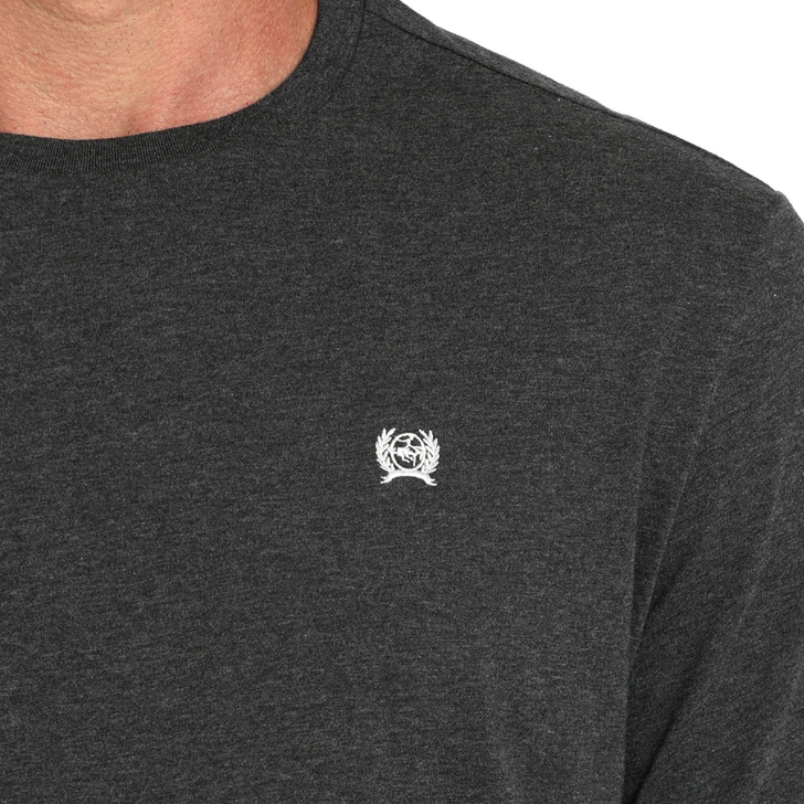 CINCH - MEN'S CREW NECK SOLID LOGO SHORT SLEEVE SHIRT IN BLACK HEATHER