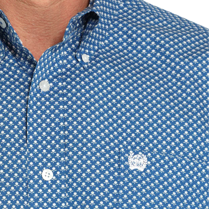 CINCH - MEN'S ROYAL PRINTED BUTTON-DOWN LONG SLEEVE SHIRT