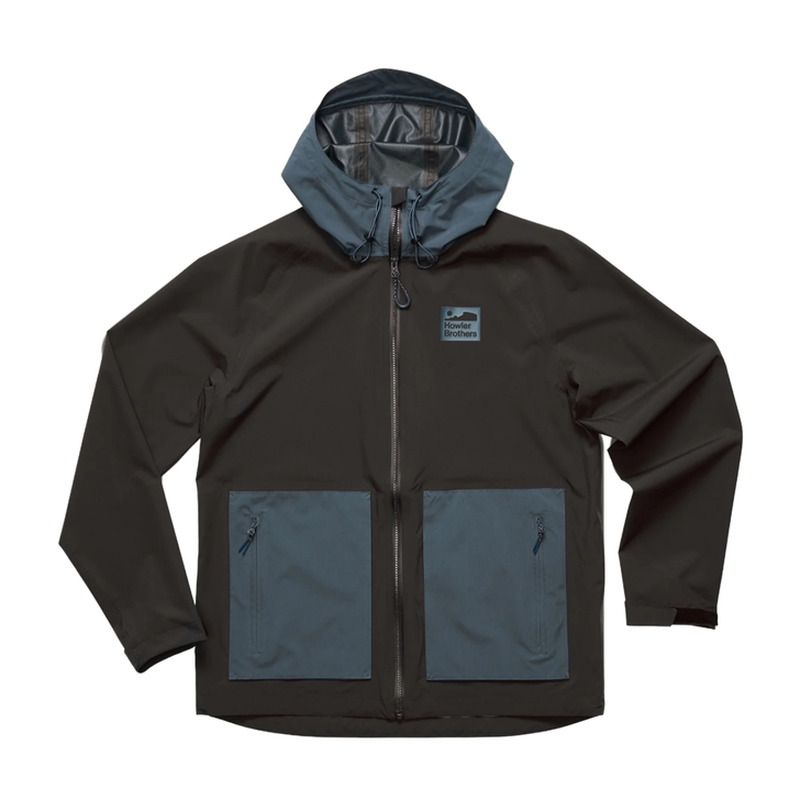 HOWLER BROTHERS - MEN'S STORM SPLITTER RAIN SHELL JACKET IN ANTIQUE BLACK / DARK SLATE