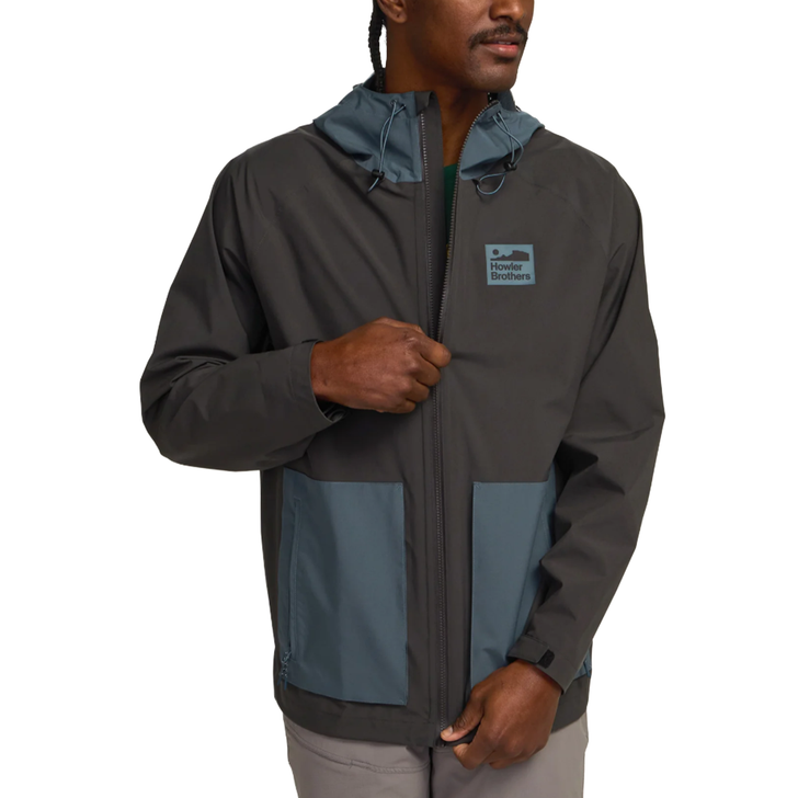 HOWLER BROTHERS - MEN'S STORM SPLITTER RAIN SHELL JACKET IN ANTIQUE BLACK / DARK SLATE