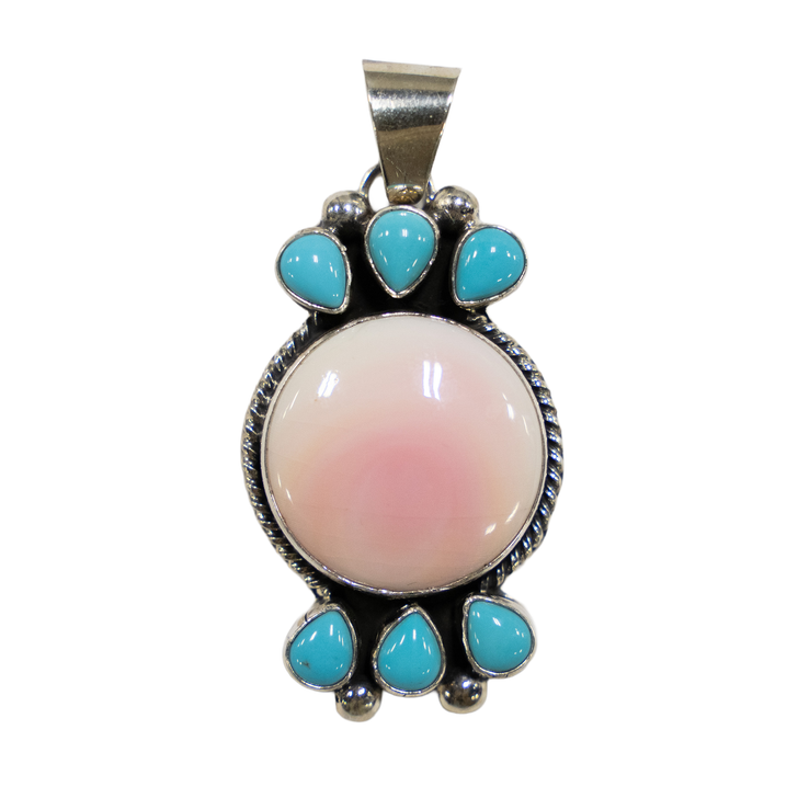SUNWEST SILVER - PINK CONCH TURQUOISE CLUSTER PENDANT