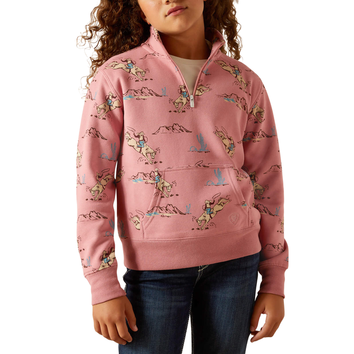 ARIAT - GIRL'S BRONC SCENE 1/4 ZIP SWEATSHIRT