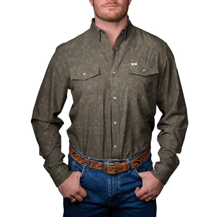 FERRELL -MEN'S THE CARSON LONG SLEEVE PRINT SHIRT IN GREEN