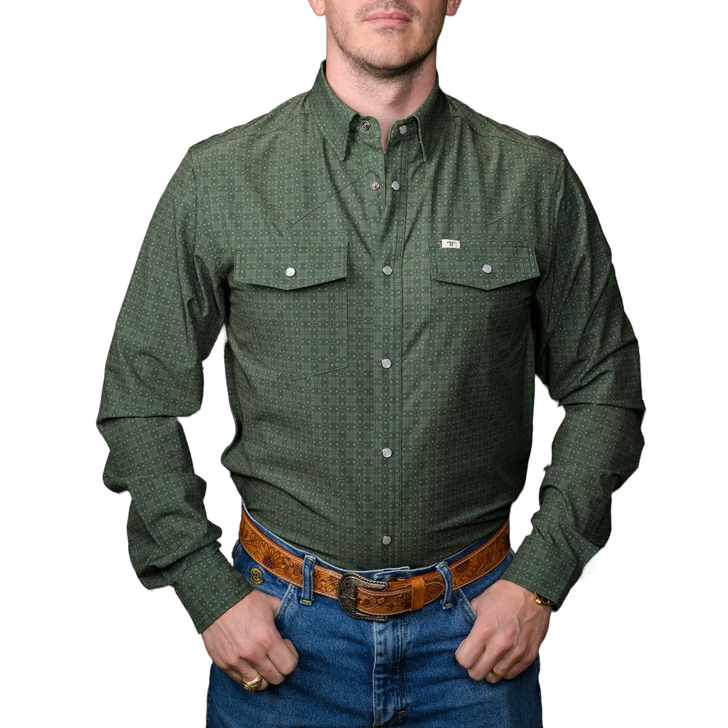 FERRELL - MEN'S THE COLLIN LONG SLEEVE SNAP SHIRT IN GREEN