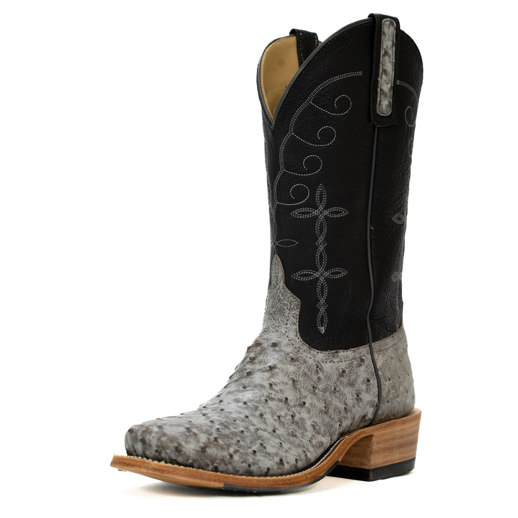 ANDERSON BEAN - MEN'S NICOTINE OSTRICH BLACK DENVER BOOTS