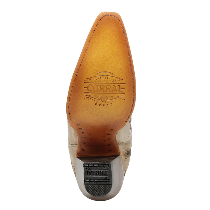 CORRAL - WOMEN'S STRAW LASER FLOWERS AND BIRDS INLAY AND CRYSTALS TALL TOP SNIP TOE COWBOY BOOT