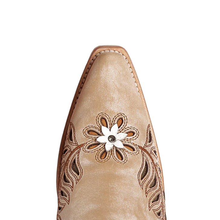 CORRAL - WOMEN'S STRAW LASER FLOWERS AND BIRDS INLAY AND CRYSTALS TALL TOP SNIP TOE COWBOY BOOT