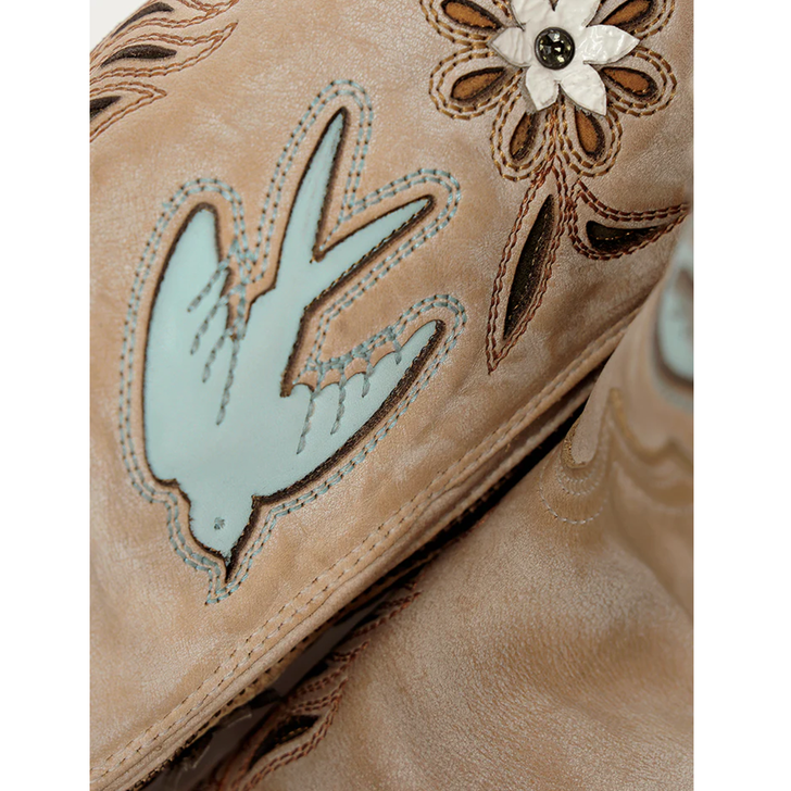 CORRAL - WOMEN'S STRAW LASER FLOWERS AND BIRDS INLAY AND CRYSTALS TALL TOP SNIP TOE COWBOY BOOT