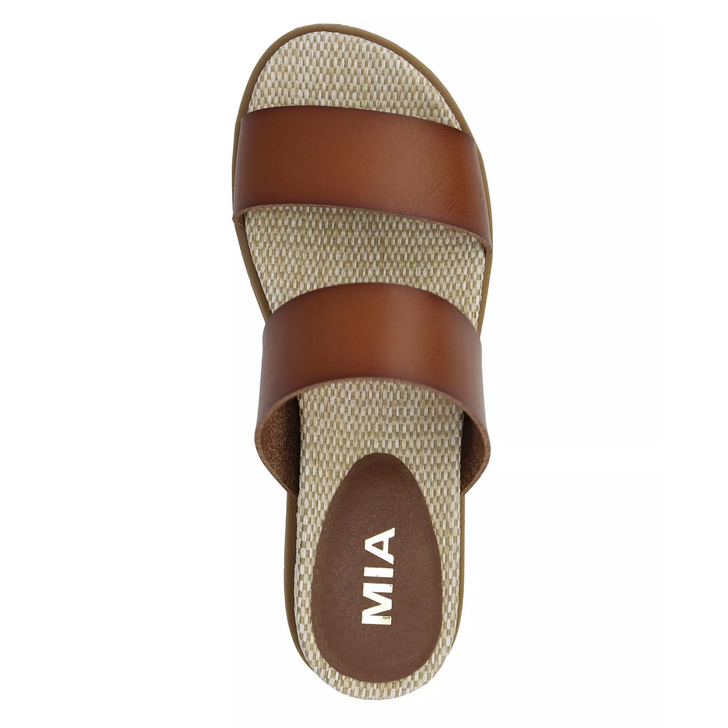 MIA - WOMEN'S 1976 YELENA DOUBLE BAND SLIDE SANDALS IN COGNAC/RAFFIA