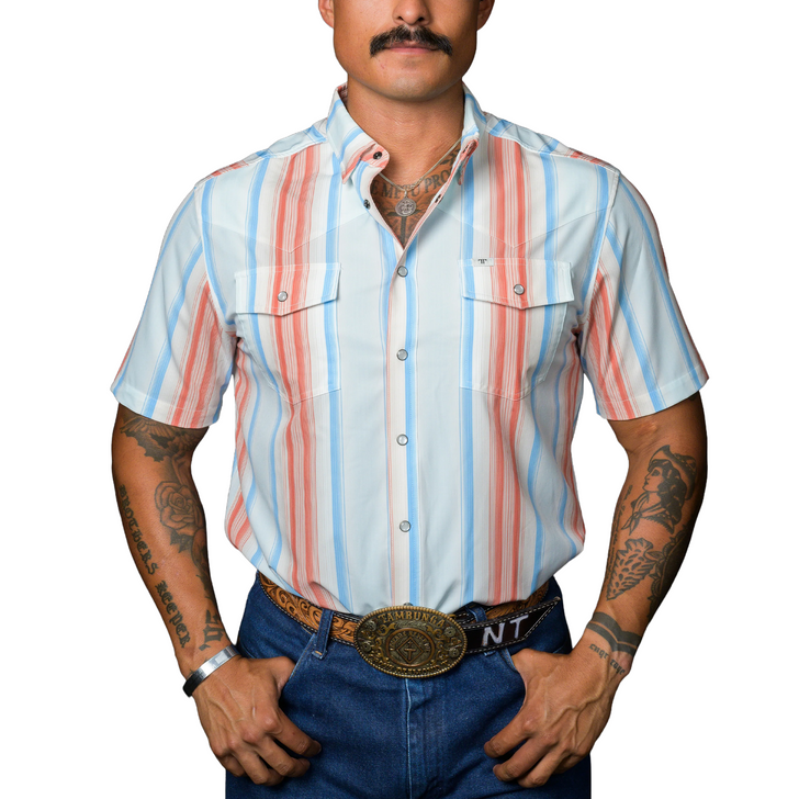 FERRELL - MEN'S THE HARRISON SHORT SLEEVE SNAP SHIRT IN SALMON