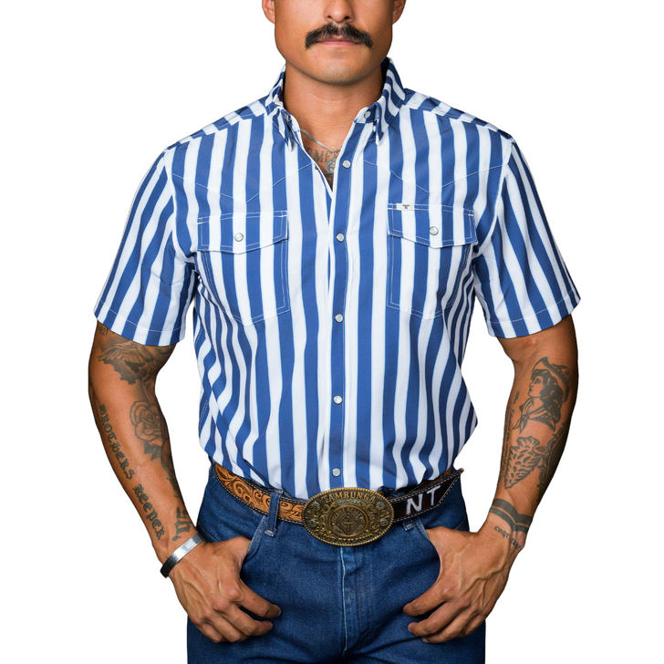 FERRELL - MEN'S THE LIAM SHORT SLEEVE SNAP SHIRT IN BLUE