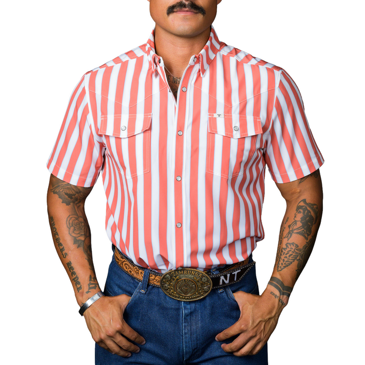 FERRELL - MEN'S THE LIAM SHORT SLEEVE SNAP SHIRT IN SALMON