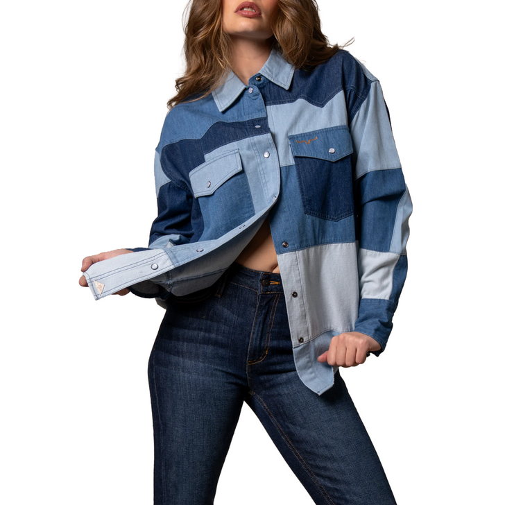 KIMES RANCH - WOMEN'S OLLY LONG SLEEVE SHIRT JACKET IN INDIGO