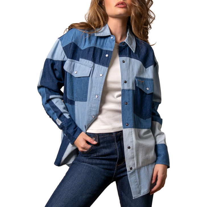 KIMES RANCH - WOMEN'S OLLY LONG SLEEVE SHIRT JACKET IN INDIGO