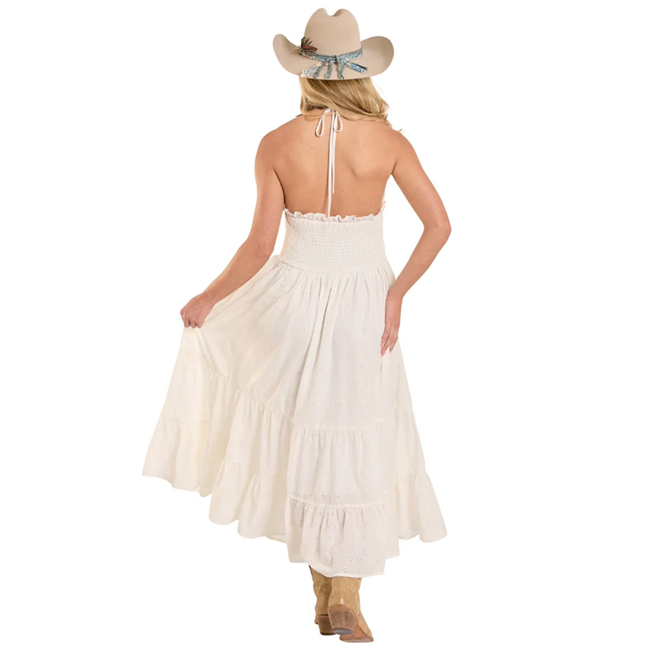 ROCK & ROLL - WOMEN'S EYELET HALTER MAXI DRESS IN NATURAL