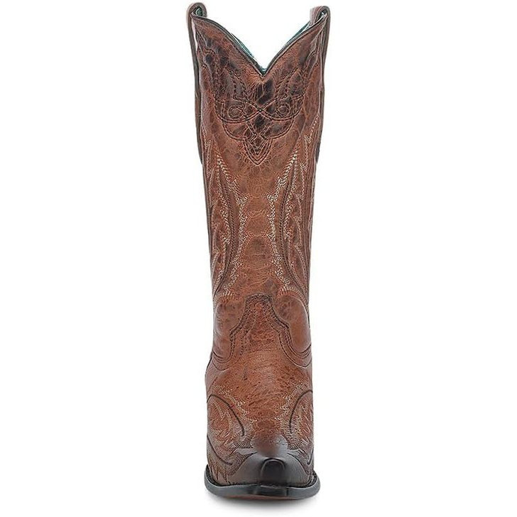 CORRAL - WOMEN'S COGNAC BROWN EMBROIDERY LEATHER SNIP TOE BOOTS