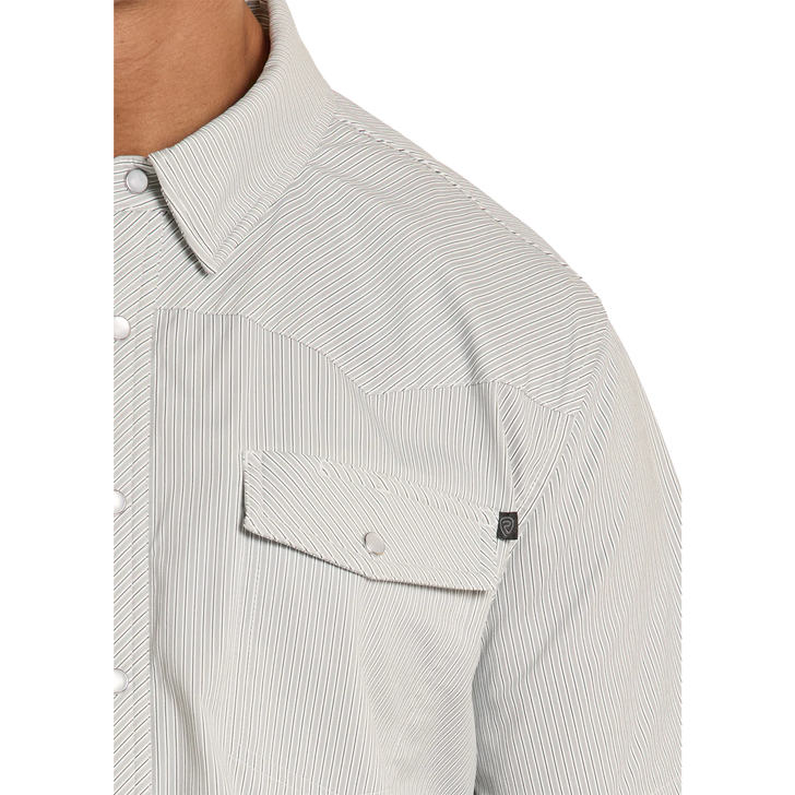 ROCK & ROLL - MEN'S TEK WESTERN GREY PIN STRIPE SHORT SLEEVE SHIRT