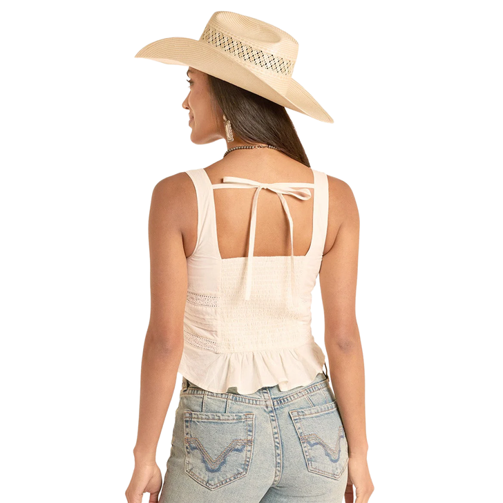 ROCK & ROLL - WOMEN'S WHITE EYELET INSET TOP IN NATURAL