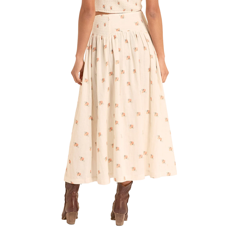 ROCK & ROLL - WOMEN'S FLORAL PRINT BUTTON MAXI SKIRT IN NATURAL