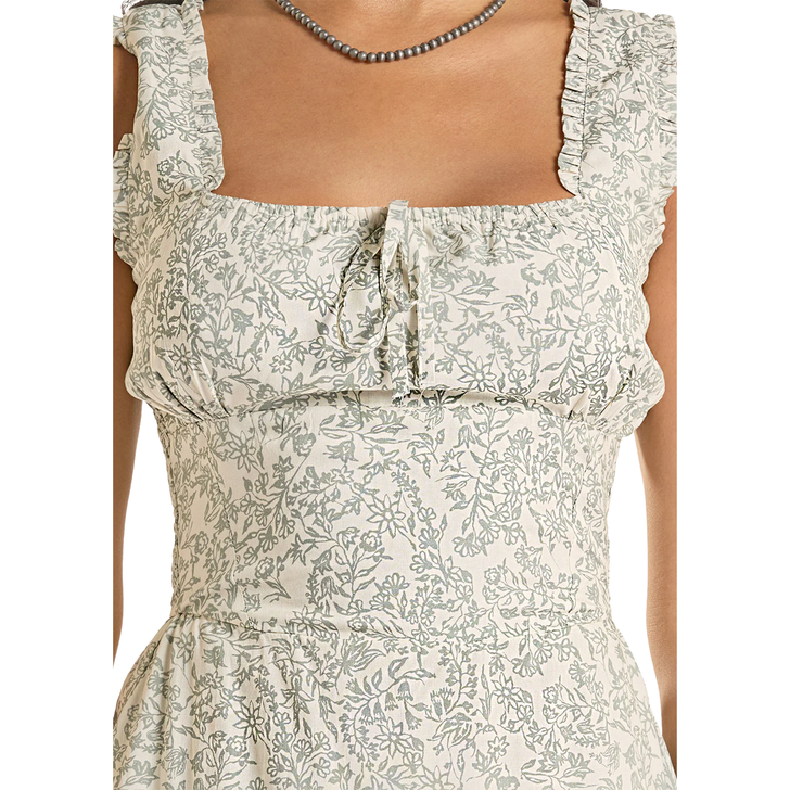 ROCK & ROLL - WOMEN'S JADE FLORAL RUFFLE TIERED MAXI DRESS IN BLUE