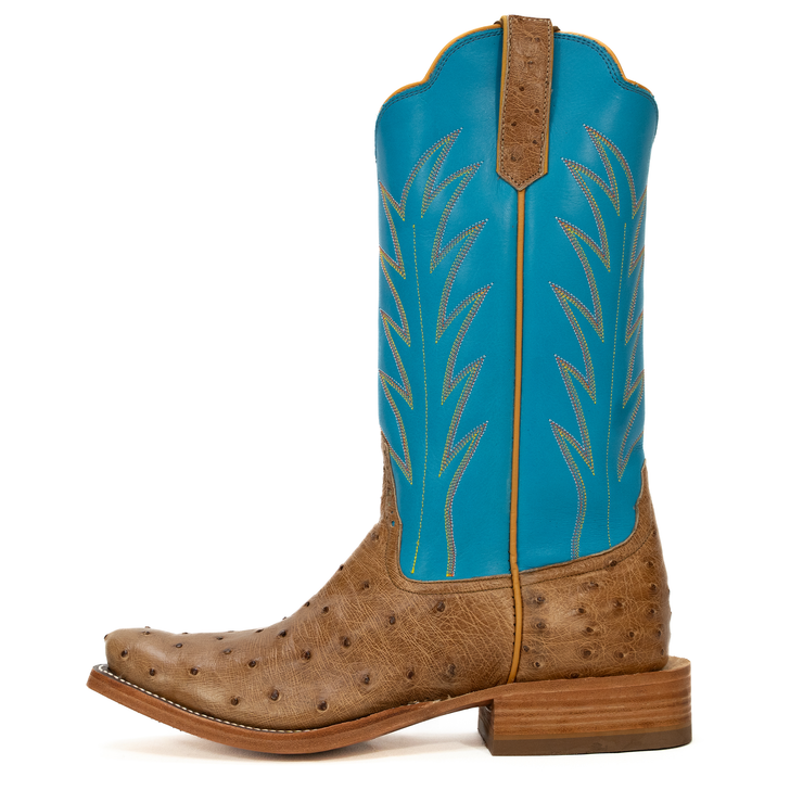 RIOS OF MERCEDES - MEN'S COGNAC OSTRICH FORD BLUE WAXY KANSAS BOOTS