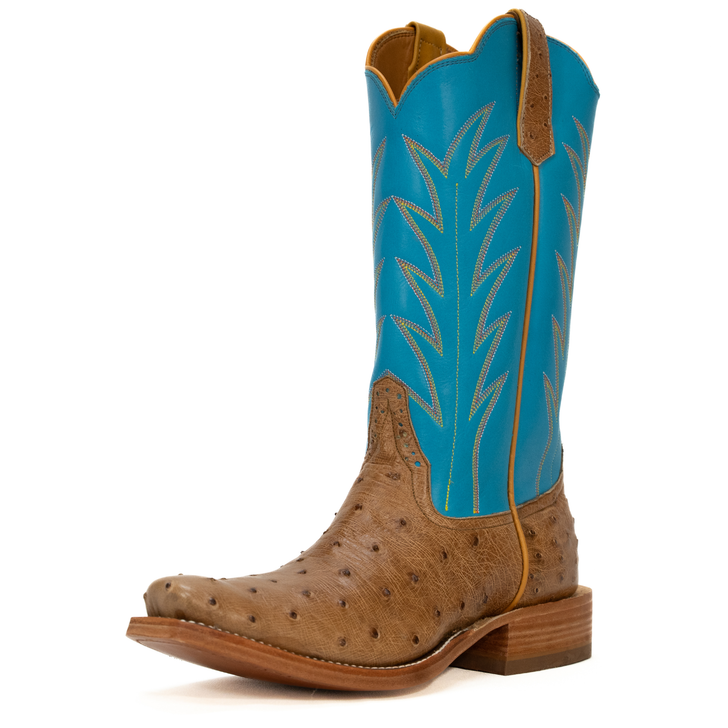 RIOS OF MERCEDES - MEN'S COGNAC OSTRICH FORD BLUE WAXY KANSAS BOOTS