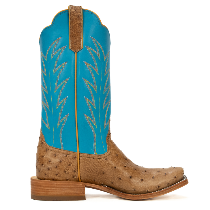 RIOS OF MERCEDES - MEN'S COGNAC OSTRICH FORD BLUE WAXY KANSAS BOOTS