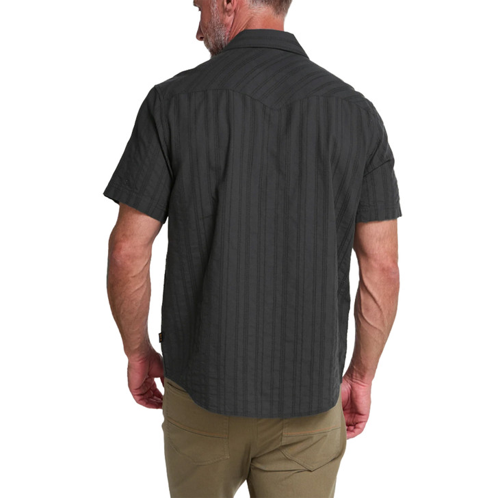 HOWLER BROTHERS - MEN'S H BAR B SHORTSLEEVE SNAPSHIRT IN EYELET STRIPE ANTIQUE BLACK