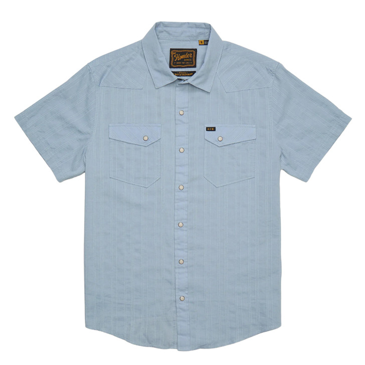 HOWLER BROTHERS - MEN'S H BAR B SHORTSLEEVE SNAPSHIRT IN EYELET STRIPE SKY BLUE