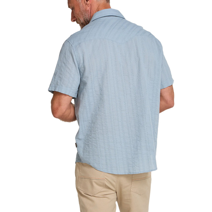 HOWLER BROTHERS - MEN'S H BAR B SHORTSLEEVE SNAPSHIRT IN EYELET STRIPE SKY BLUE