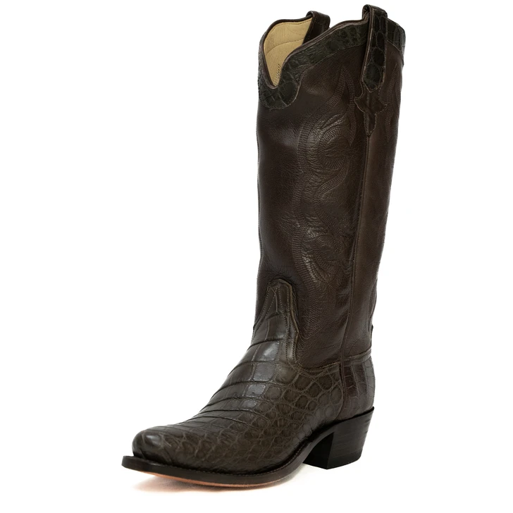 RIOS OF MERCEDES - WOMEN'S CHOCOLATE NILE CROCODILE BELLY BUFFALO CALF BOOTS