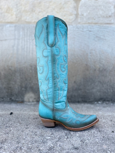 CORRAL- WOMEN'S BLUE EMBROIDERY TALL TOP BOOTS - Y-Bell Ranch Supply
