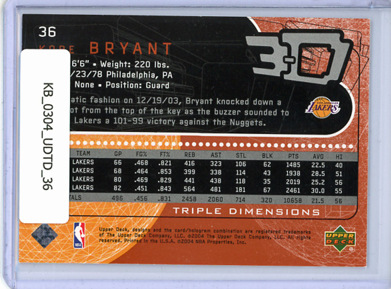 Kobe Bryant 2003-04 Triple Dimensions #36