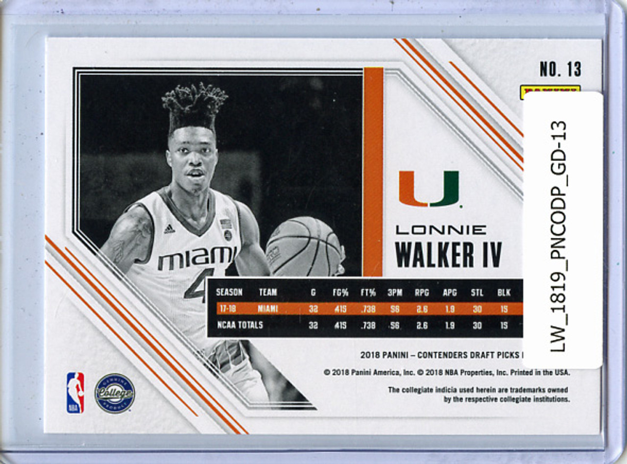 Lonnie Walker IV 2018-19 Contenders Draft Picks, Game Day Tickets #13