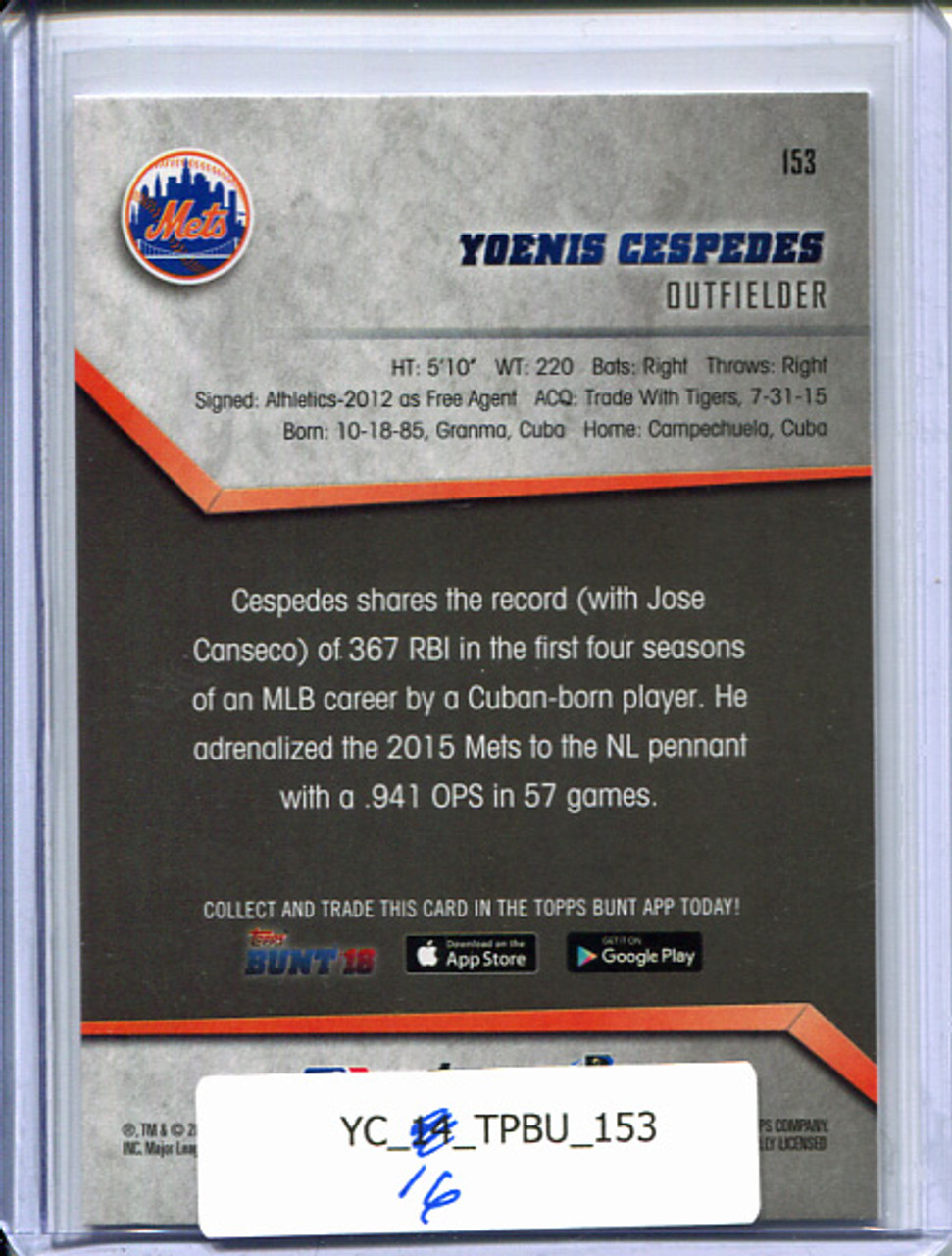 Yoenis Cespedes 2016 Bunt #153