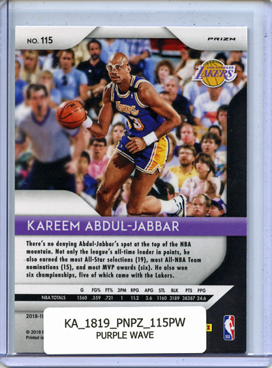 Kareem Abdul-Jabbar 2018-19 Prizm #115 Purple Wave