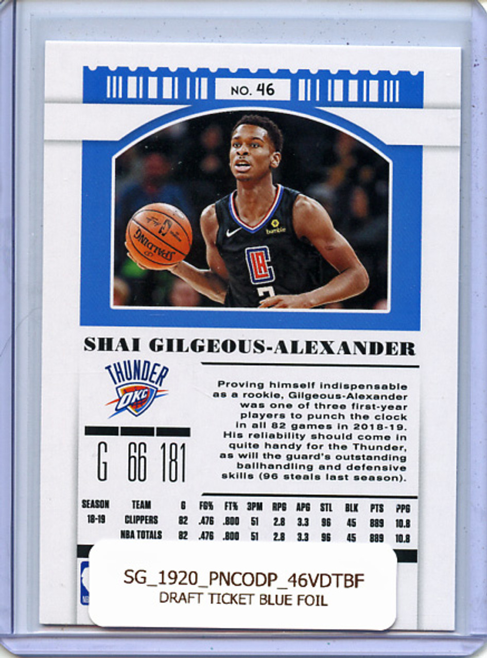 Shai Gilgeous-Alexander 2019-20 Contenders Draft Picks #46 Variations Draft Ticket Blue Foil